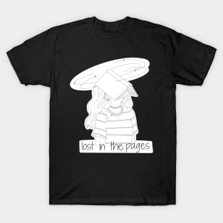 Lost in the pages black and white T-Shirt